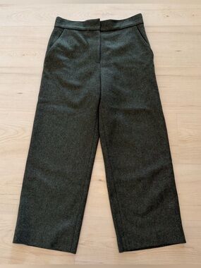 COS Wide Leg Wool Trousers in Dark Olive